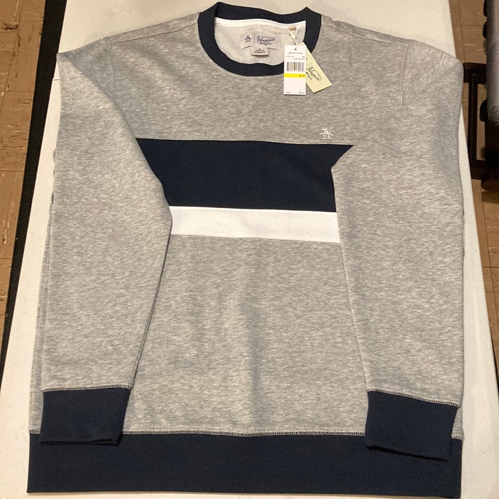 “Original Penguin” Gray, Navy and White sweater